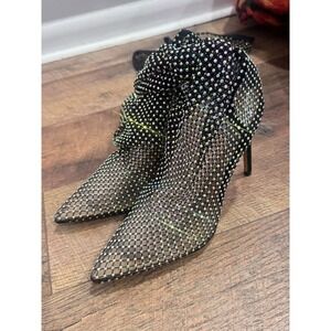 Black Mesh Rhinestone Over The Knee Boots Pointed Toe Stiletto Women's 11